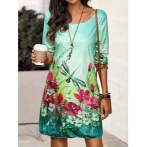 Misslook Floral & Dragonfly Print Long Sleeve Mini Dress Size XXL - Picture 7 of 7